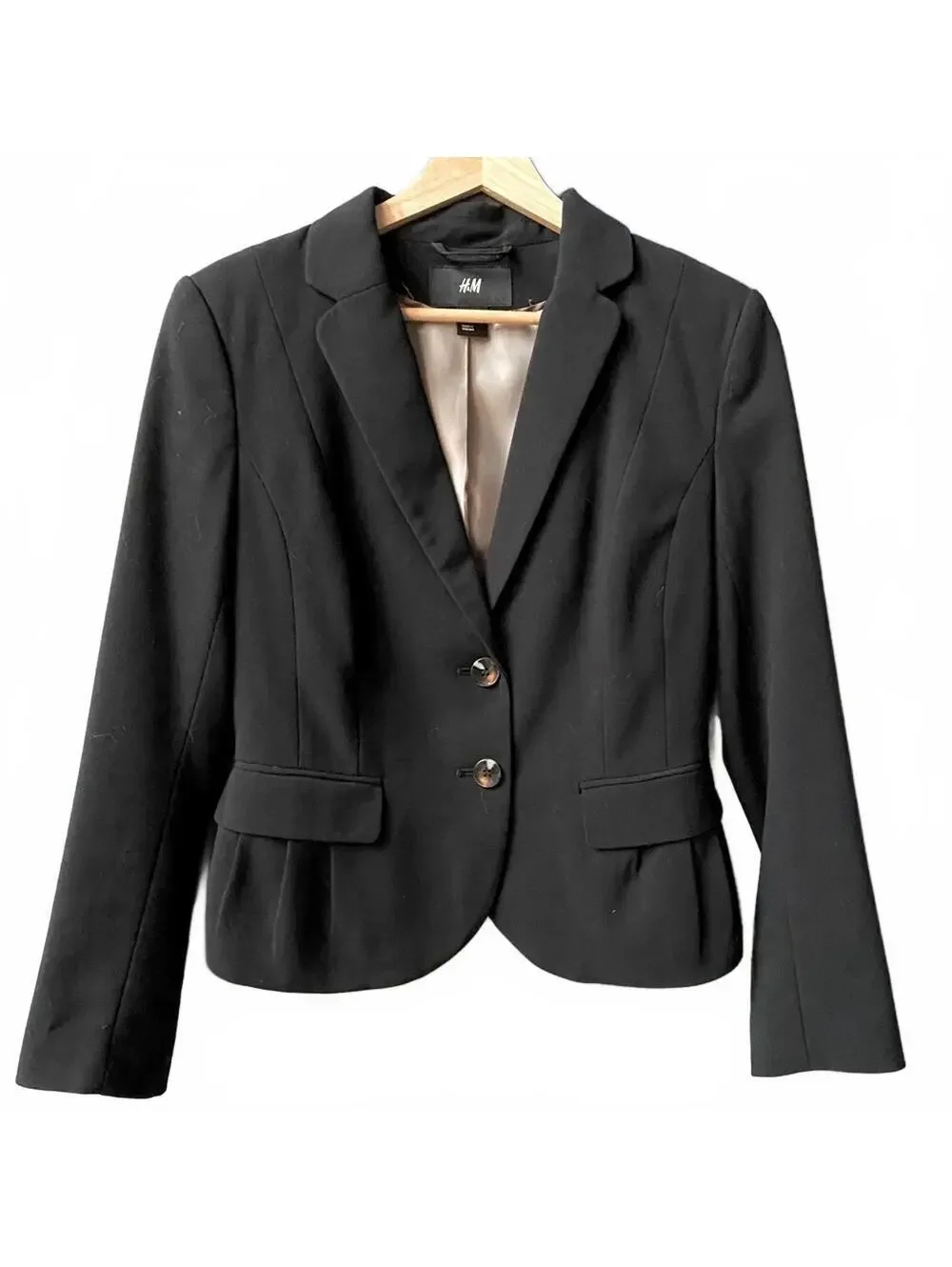 H&M Black Cropped Blazer Size 6 Fitted Tailored Classic Work